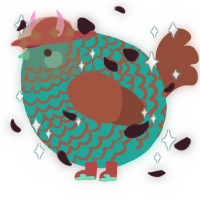 A turquoise and russet chicken with a lace pattern