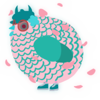 A rose and turquoise chicken with a lace pattern