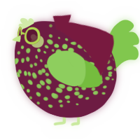 A wine and grass chicken with a speckle pattern
