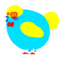 A cerulean and yellow chicken