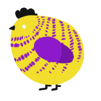 A yellow and violet chicken with a bar pattern