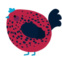 A crimson and tumblr chicken with a speckle pattern
