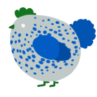 A silver and ultramarine chicken with a speckle pattern