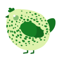 A apple and leaf chicken with a speckle pattern