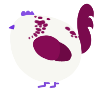 A white and wine chicken with a neck-speckle pattern