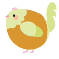 A orange and lemon chicken with a head pattern