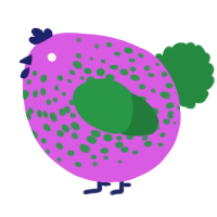 A orchid and viridian chicken with a speckle pattern