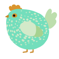 A mint and gluppy chicken with a speckle pattern