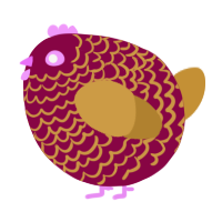 A maroon and gold chicken with a lace pattern
