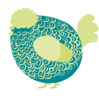 A teal and lemon chicken with a double-lace pattern
