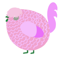 A pink and lavender chicken with a lace pattern