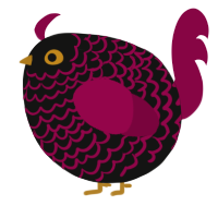 A black and maroon chicken with a lace pattern