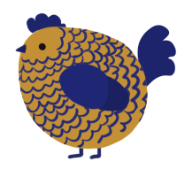 A gold and navy chicken with a lace pattern