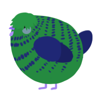 A viridian and navy chicken with a bar pattern