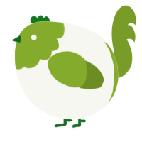 A white and chartreuse chicken with a head pattern