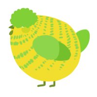 A yellow and grass chicken with a bar pattern