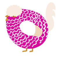 A fuchsia and cream chicken with a lace pattern