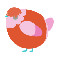 A vermilion and pink chicken with a head pattern