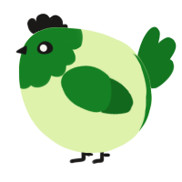 A apple and leaf chicken with a head pattern