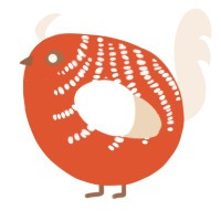 A vermilion and cream chicken with a half-bar pattern