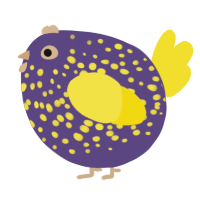 A overcast and yellow chicken with a speckle pattern