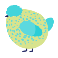 A lemon and aqua chicken with a speckle pattern