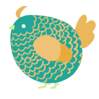A turquoise and honey chicken with a lace pattern
