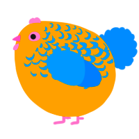 A ochre and sapphire chicken with a half-lace pattern