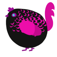 A black and fuchsia chicken with a half-lace pattern