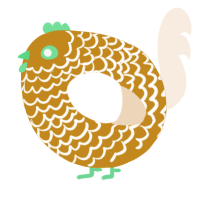 A ochre and cream chicken with a lace pattern