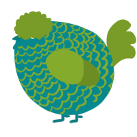A teal and chartreuse chicken with a lace pattern