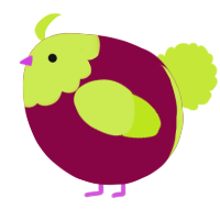 A maroon and lime chicken with a head pattern