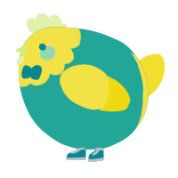A turquoise and yellow chicken with a head pattern