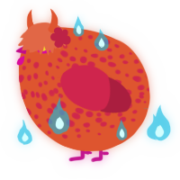 A vermilion and crimson chicken with a speckle pattern