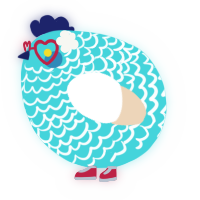 A aqua and cream chicken with a lace pattern