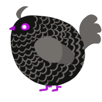 A black and grey chicken with a lace pattern