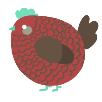 A red and bark chicken with a lace pattern