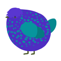 A indigo and teal chicken with a speckle pattern