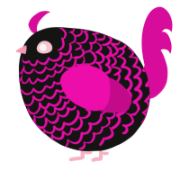 A black and fuchsia chicken with a lace pattern