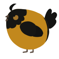 A ochre and black chicken with a head pattern