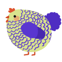 A lemon and indigo chicken with a lace pattern