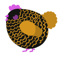 A black and ochre chicken with a lace pattern