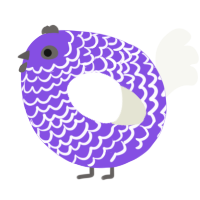 A blurple and white chicken with a lace pattern