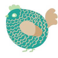 A turquoise and beige chicken with a lace pattern