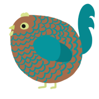 A brown and teal chicken with a lace pattern