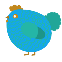 A sky and turquoise chicken with a lace pattern