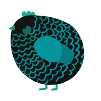 A black and teal chicken with a lace pattern