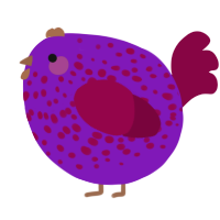 A violet and maroon chicken with a speckle pattern