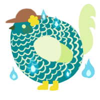 A teal and apple chicken with a lace pattern