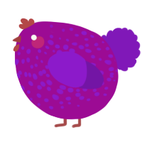 A plum and violet chicken with a speckle pattern